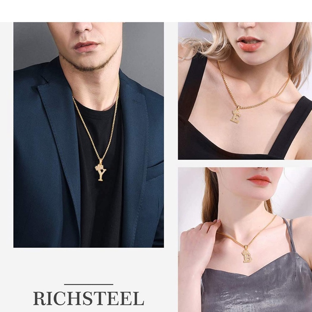 Unisex Crown Initial Necklace  18K Gold Plated - Picture 5 of 5